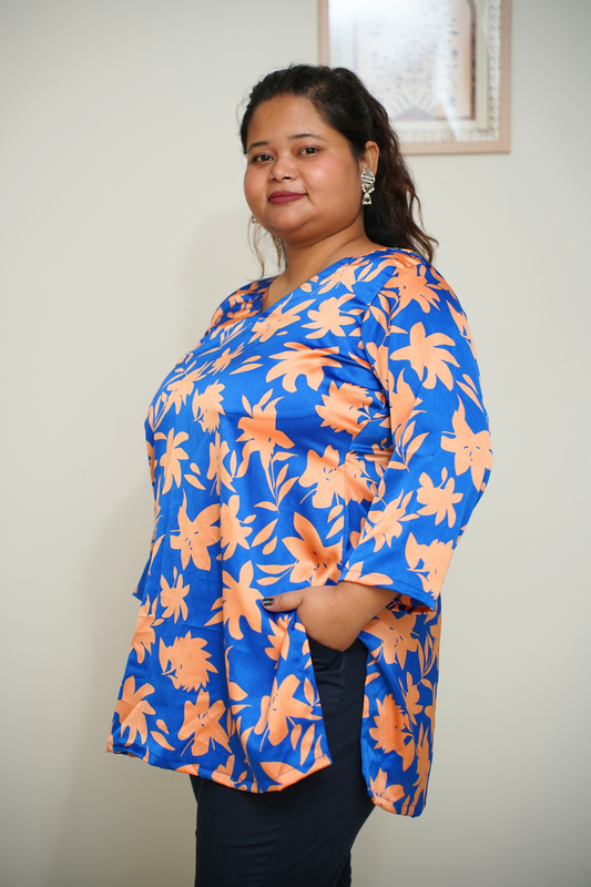 Women Plus Size Vibrant Blue Digital Printed Kurta