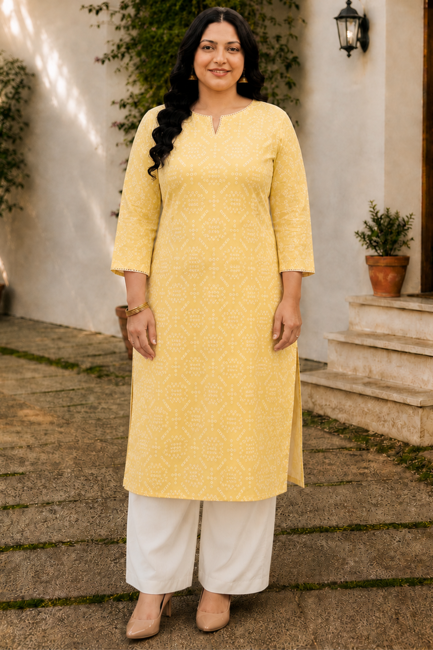 Yellow Cotton Jaipuri Print Kurta