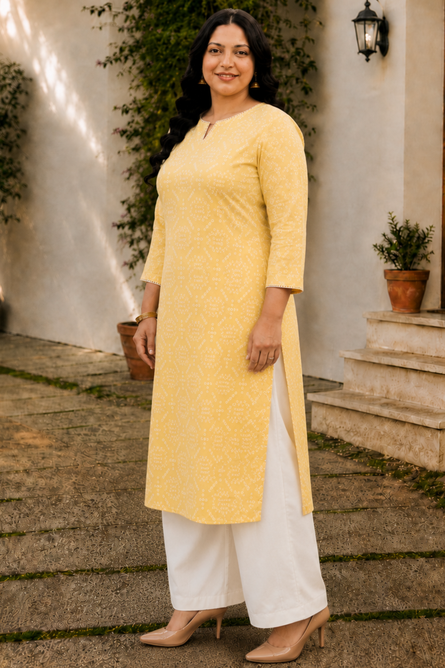 Yellow Cotton Jaipuri Print Kurta