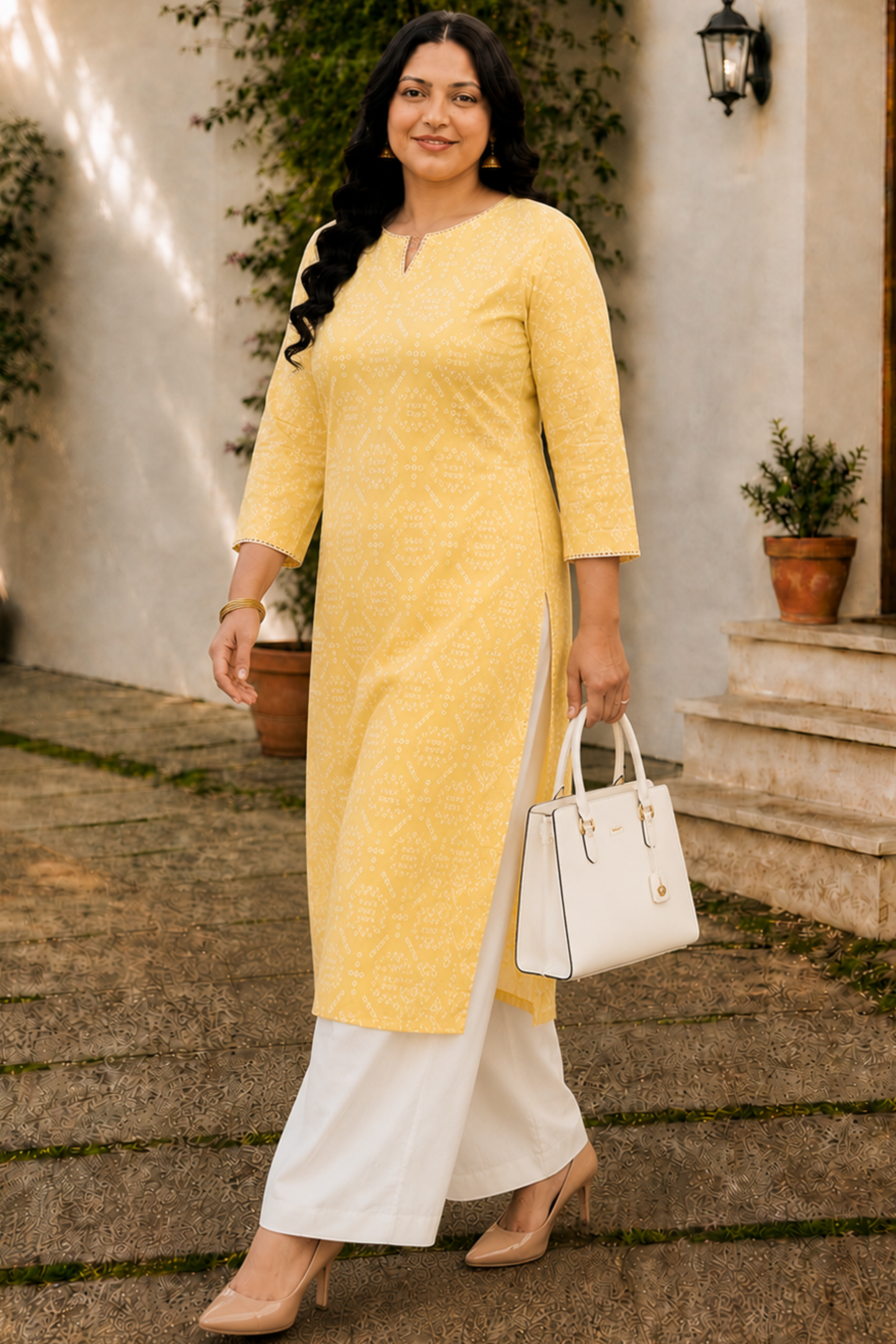 Yellow Cotton Jaipuri Print Kurta