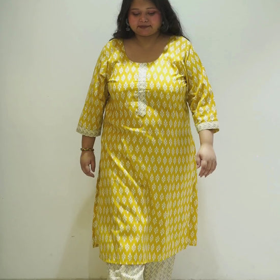 Women Plus Size Deep Yellow Cotton Straight Cut Kurta Set