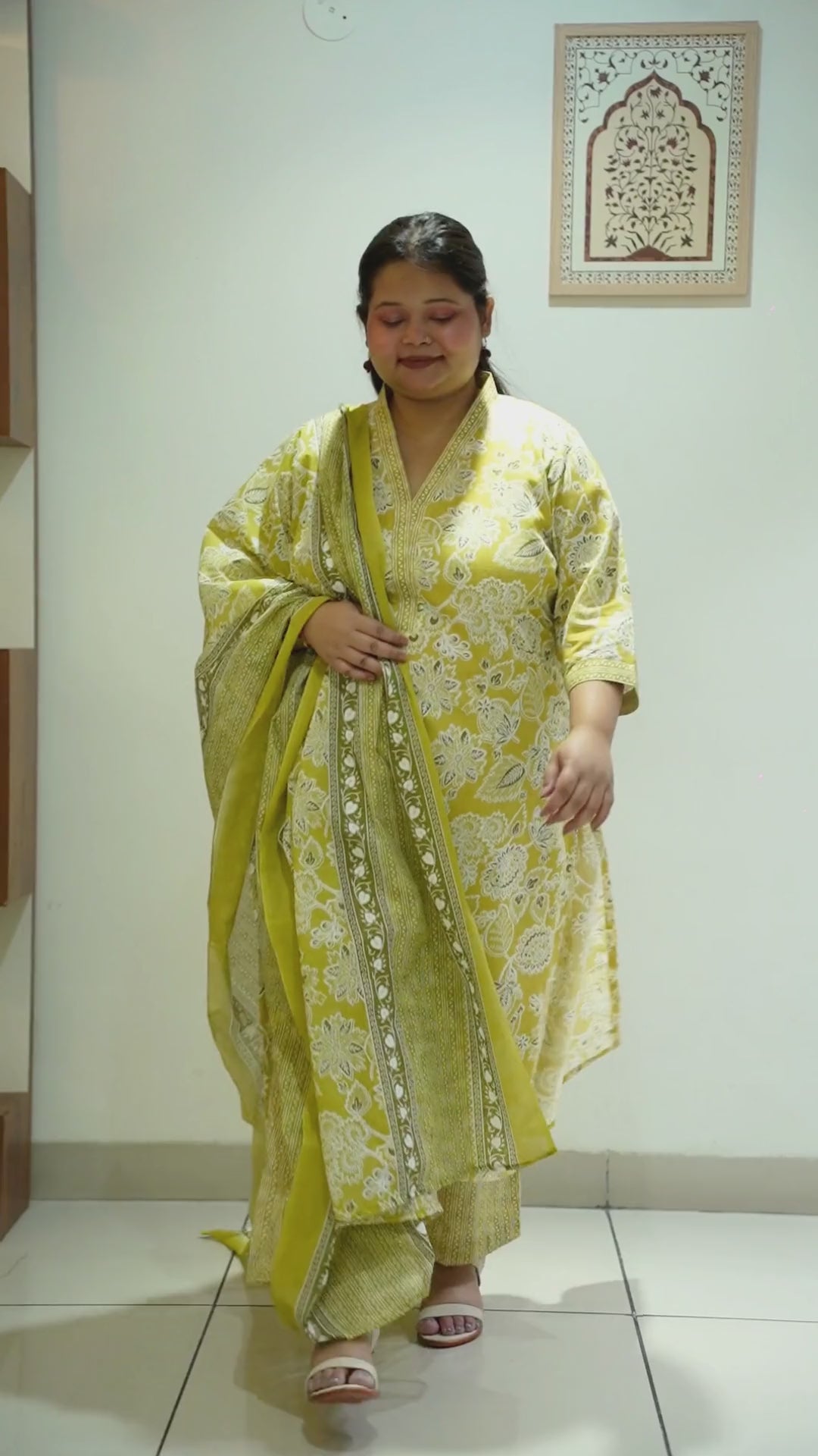Women Plus Size Yellow Mandarin Cotton Straight Cut Suit